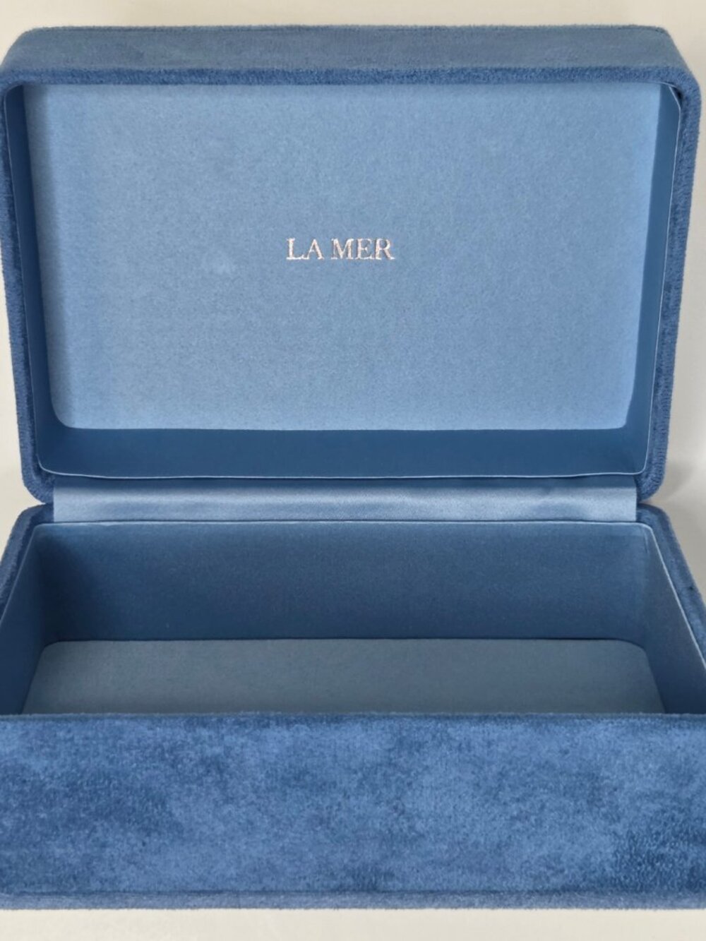 La Mer Blue Suede Velvet Luxury Makeup Skincare Jewelry Box Case Storage Holder